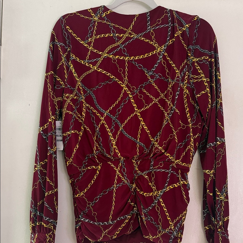 INC International Concepts Burgundy Chain-Print Top with Gold and Gray Links - Picture 3 of 6